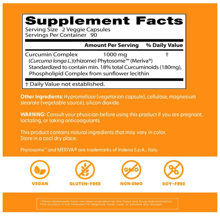 Doctors Best Fitosoma de Curcumina Vegano No OGM Sin Gluten y Soja 180 Biodisponible Foto 3 de 4