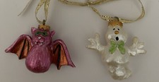 lot of 2 halloween ornaments ghost bat resin