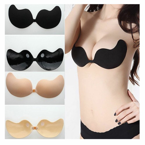 Women's Strapless Invisible Bra Backless Self-Adhesive Push Up Bras Black Nude - Picture 2 of 29