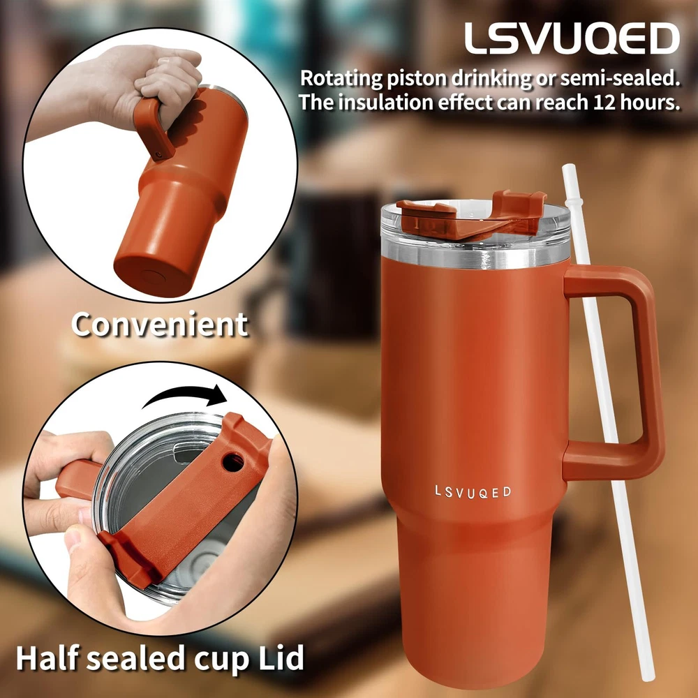 Tumbler Cups, 40 oz Tumbler with Handle and Straw Lid Reusable Stainless Stee...
