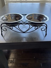 Stainless Steel Double Cat Food/Water Removable Bowls W/ Elevated Iron Stand