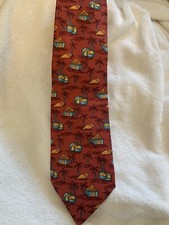 Hermes 7516 IA 100% Red Silk Tie With Conch Palm Tree Pattern Made in France