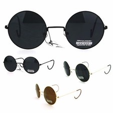 Retro Style Ear Loops Warp Arm Tip Mens Round Circle Lens Sunglasses