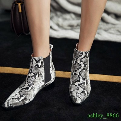snakeskin booties low heel
