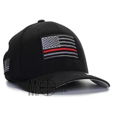 Thin Red Line Flexfit USA Flag Ball Black Cap Fire Fighter Support Fireman