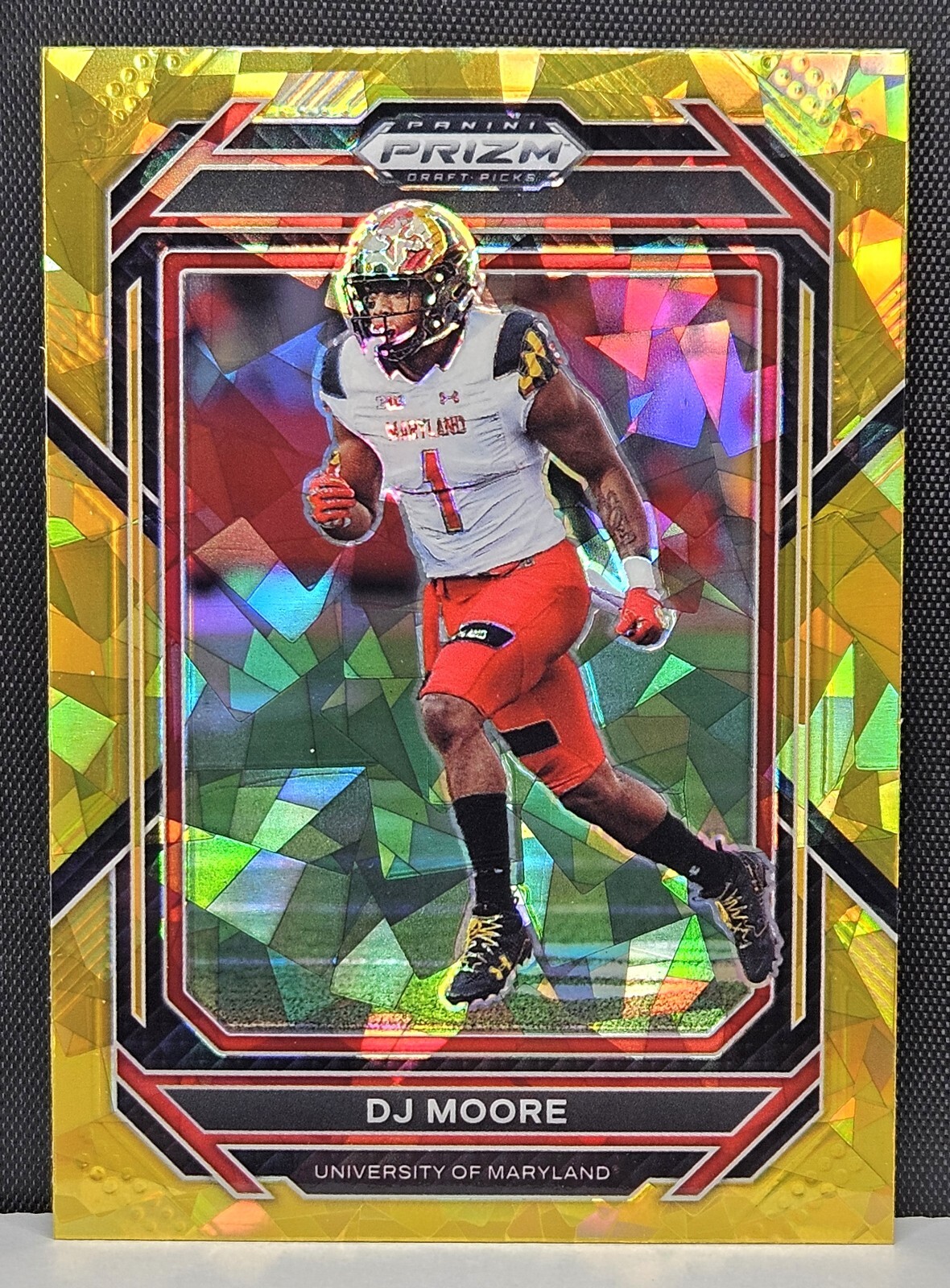 2023 Panini Prizm Draft Picks DJ Moore Gold Cracked Ice  #32 Maryland Terrapins
