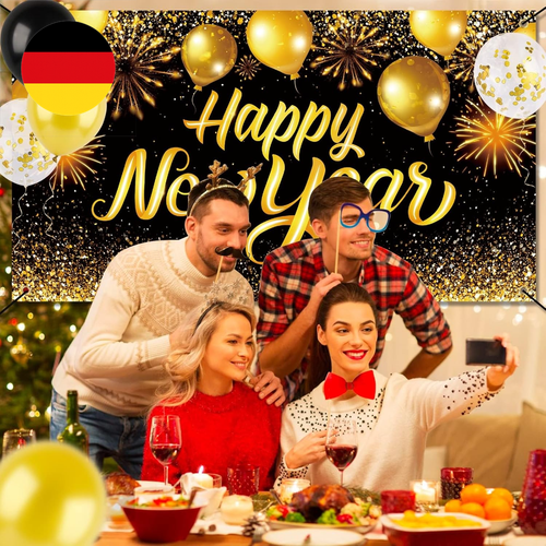 Silvester Deko 2025 180x100cm Silvester Banner Happy New Year Banner Neu Jahr Ba - Bild 6 von 6