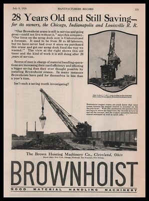 1926 Brown Hoisting Machinery Co. Cleveland Ohio Photo Cranes Vintage Print Ad