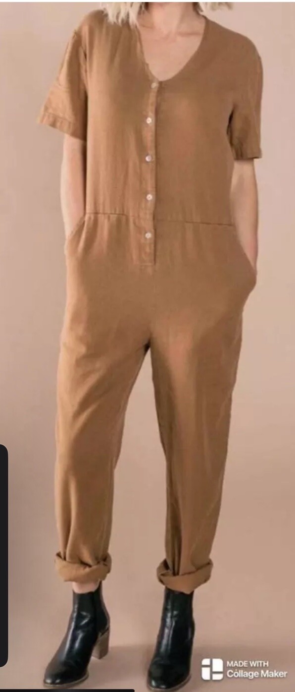 Rylee + Cru Women’s Size Large Brown Utility Button Front Jumpsuit w/Pockets