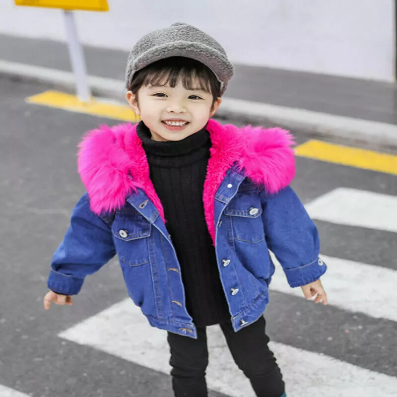 Kids denim jacket with fur clearance
