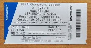 ROSENBORG Norway DUNDALK Ireland 2017 CHL UNUSED Ticket | eBay