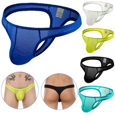 Mens Sexy Bikini Briefs Thong Jockstrap Mesh Pouch T-Back Underwear Panties