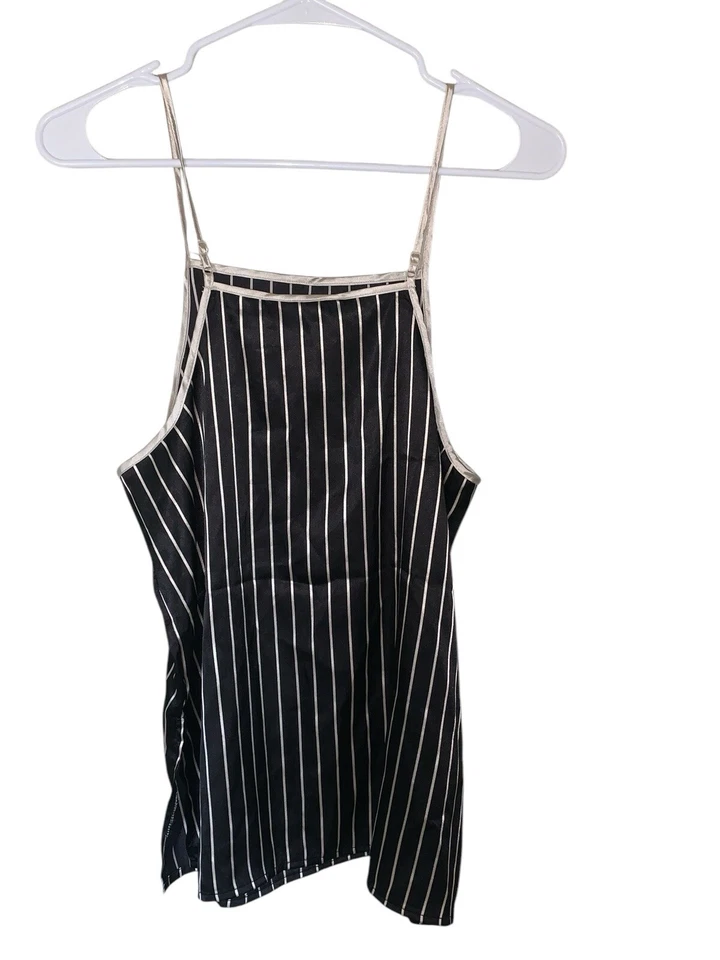 Blusa Top Nicole Miller New York Talla M Negra Marfil Y2K Cami Correa Espagueti Foto 3 de 4