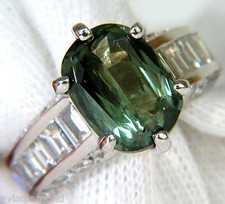 GIA CERTIFIED FINE GEM GREEN 7.60CT NATURAL CHRYSOBERYL DIAMOND RING 14kt**