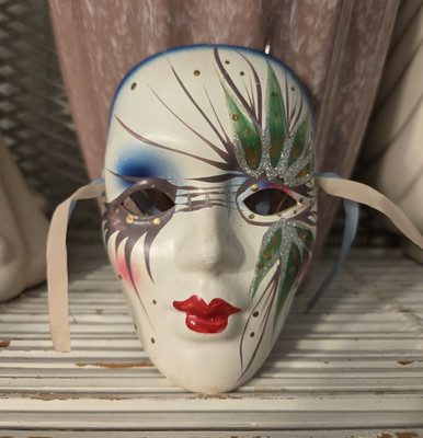 Vintage Venetian-Style Hand-painted Ceramic Mask