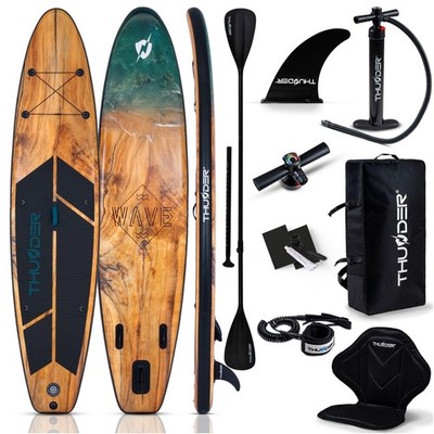 SUP Board 350cm Aufblasbar Paddel bis 150kg Komplettset Surfboard THUNDER  WOOD