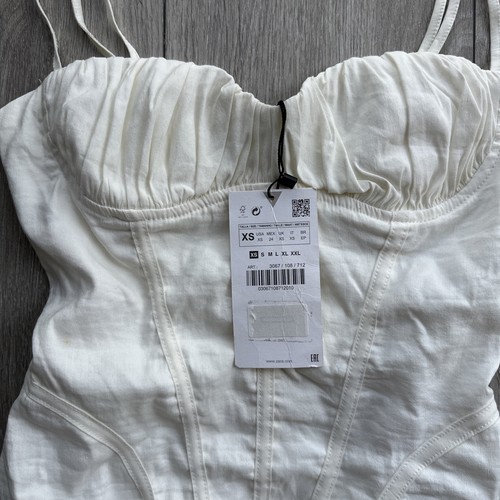 NEW ZARA linen blend Corset Bustier sweetheart ruched Top Ivory/cream - Size XS - Picture 14 of 19