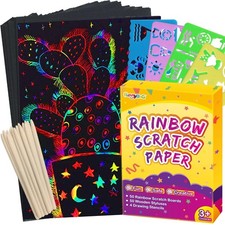 FUNNYB G 100 Pcs Rainbow Scratch Paper Art for Kids Arts 5 7.2 inch,