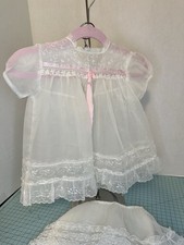 Vintage Sheer Pastel Pink Baby Girl Easter Spring Dress 12-18 Mo Lace Pantaloon