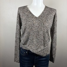 Banana Republic S Classic Brown Leopard Print Long Sleeve 100 Merino Wool Top