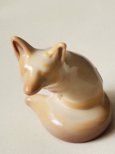 Vintage Fenton Art Glass Fox Figurine. Brown Slag. 100 Years Anniversary