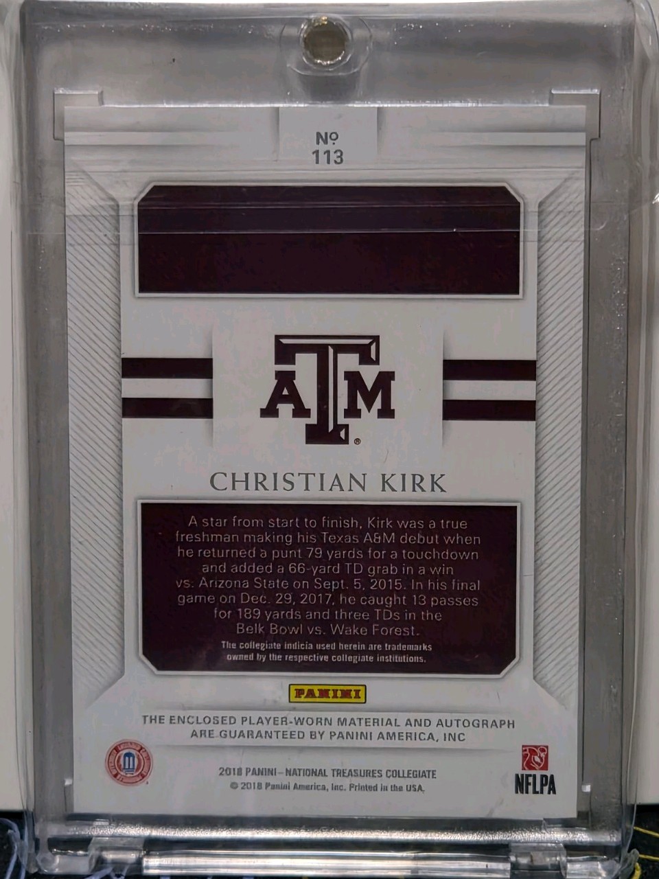 2018 Panini National Treasures Collegiate 38/99 Christian Kirk Rookie Auto RC  view 3