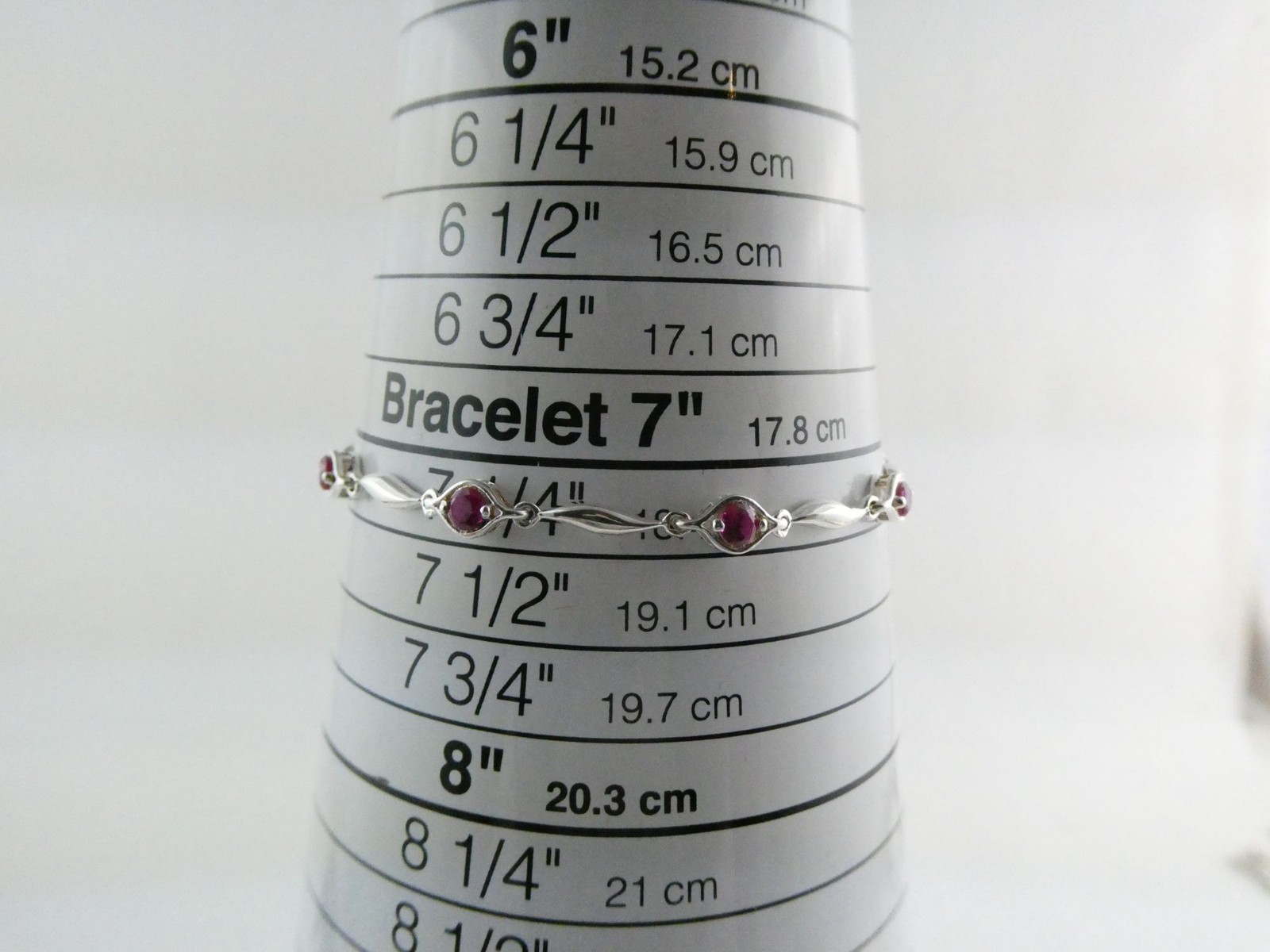 Sterling Silver Lab Created Ruby Link Bracelet 92… - image 3