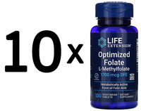 10 X Life Extension Optimized Folate, 1700Mcg - 100 Vegetarian (119,99 Eur/Kg)