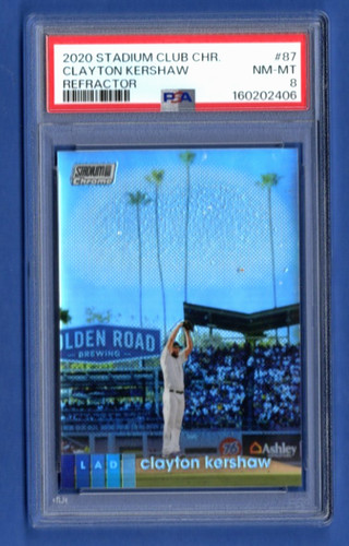 2020 Stadium Club Chrome Clayton Kershaw REFRACTOR #87 PSA 8 NM-MT