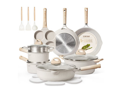 Carote 21 Pcs Nonstick Pots and Pans Set Induction Cookware Kitchen Set Beige