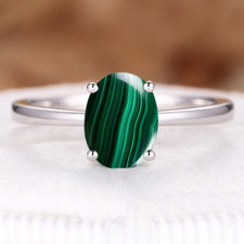 925 Sterling Silver Malachite Ring Oval Cabochon Cut Rich Green Gemstone For Her