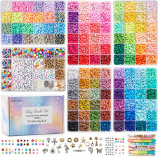 INSCRAFT 22000 Pcs Clay Beads for Bracelet Making Kit, 120 Colors Flat round Pol