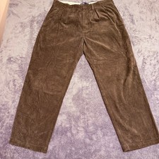 Polo Ralph Lauren Andrew Pant Mens Brown Corduroy Pleated Casual Trousers 38 30