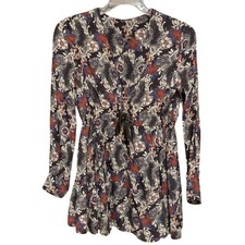 Free People Womens Stealing Fire Henley Floral Boho Long Sleeve Mini Dress