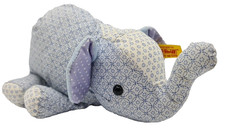Steiff Elefant Trampili 235818 Blau Weiß liegend mit Fahne ca 28 cm lang