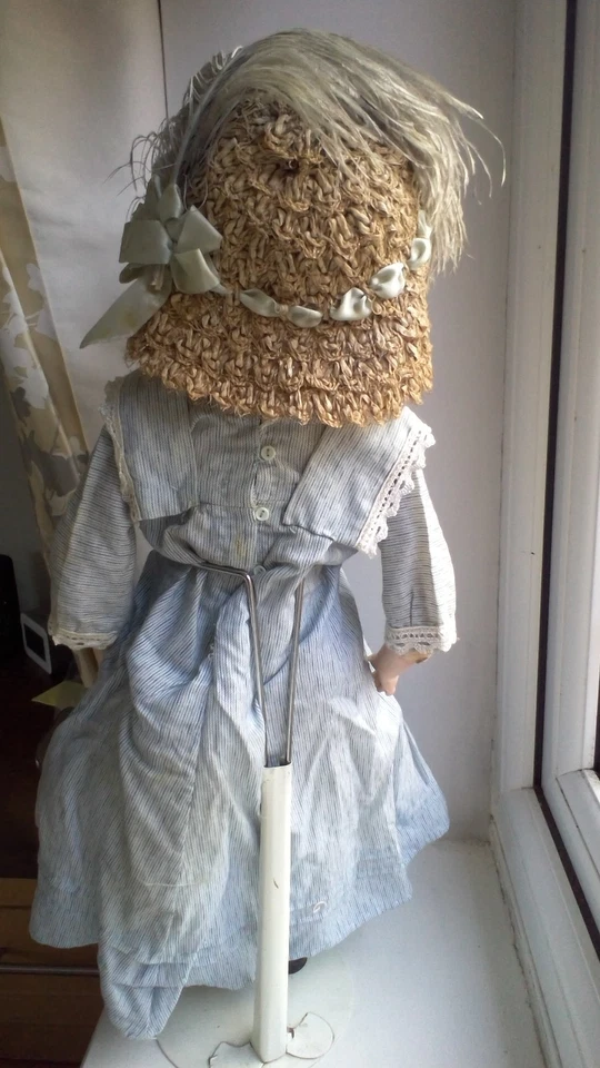 Кукла 18 дюймов Simon & Halbig Santa #1250 DEP неглазурованная голова через плечо, кожаное тело c1898 - Изображение 3 из 4