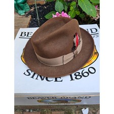 Vintage Beaver Brand Brown Fur Felt Fedora with Original Box Size 7 1/4