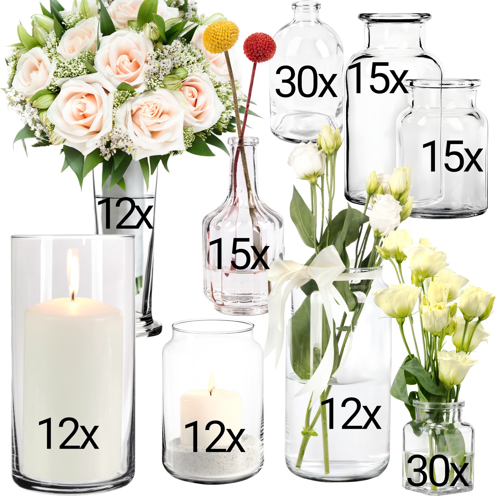 [ B-Ware Set ] zur Wahl → Glas Vasen zur Tischdeko Mini Windlichter kleine Deko