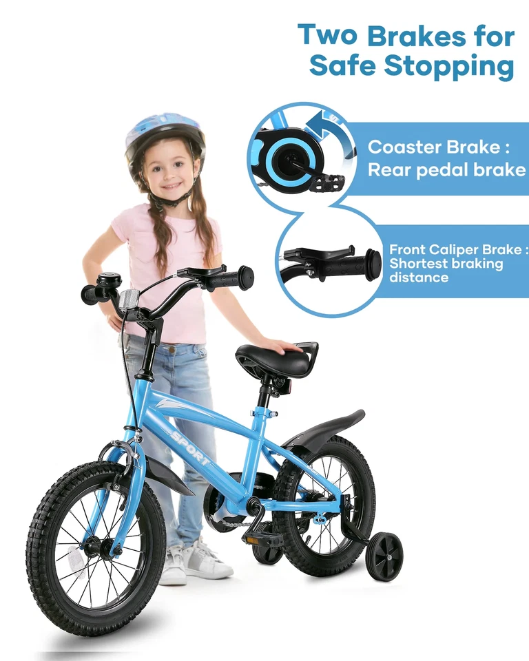14 Inch Kids Bike Girls and Boys Blue Bike with Removable Training Wheels - Image 3 of 4