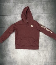 Carhartt Boys Pullover Hoodie Maroon L 12-14 Relaxed Fit Long Sleeve Logo