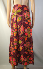Vintage Women's Long Skirt Psychedelic Floral 1970s Belted Malbe 1960s Midi Spar
