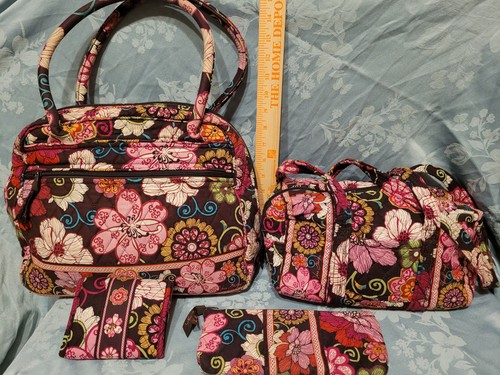 Vera Bradley 4 PCGlenna Rosewood Quilted Floral Tote Bowler , Bag, Wallet Makeup - Picture 3 of 9