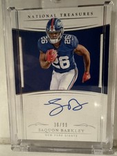 SAQUON BARKLEY RC ROOKIE CARD /99 AUTO PANINI NATIONAL TREASURES 2018. rookie card picture