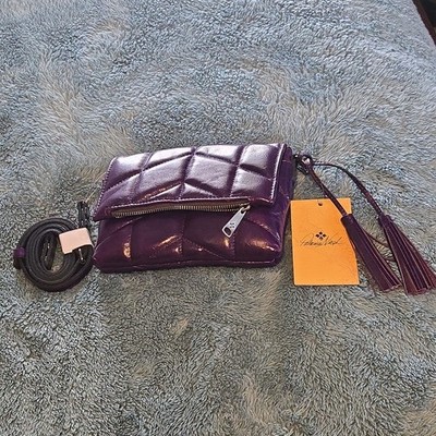 Patricia Nash Purple Quilted Crossbody Bag Tassel Zip, Detachable Strap