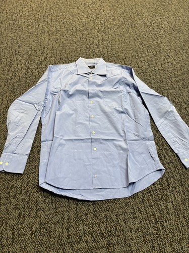 Boss Hugo Soss Two Ply Size 16 1/2 Long-Sleeved Blue Shirt