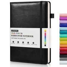 Ansopu Lined Journal Notebook for Writing, A5 100 GSM Thick Paper, A5, Black