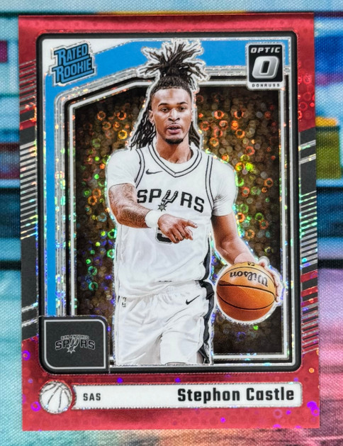 Stephon Castle 2024-25 Panini Donruss Optic 57/75 Red Disco RC Spurs #254