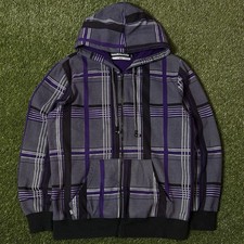 Vintage Y2K/2000s Hoodiebuddies Grunge Cyber Goth Purple Plaid Zip Up Hoodie L