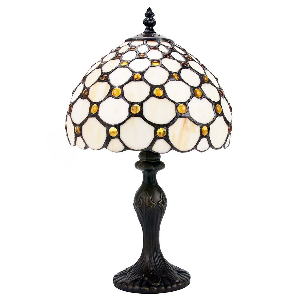 Traditional Amber Stained Glass Tiffany Table Lamp with Multiple Circular Bea...