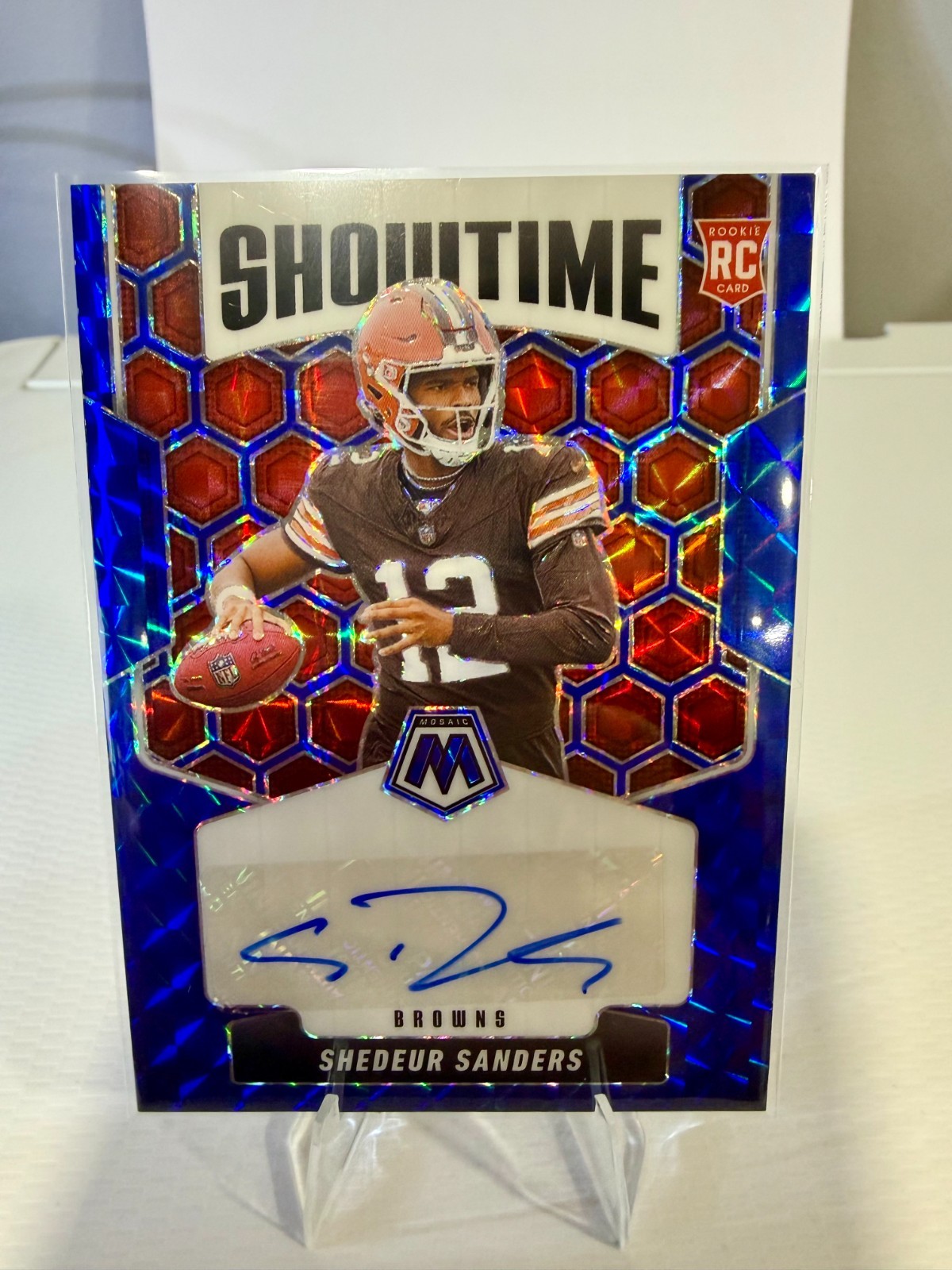 Shedeur Sanders 2025 Panini Mosaic Showtime Blue Rookie Auto #08/99